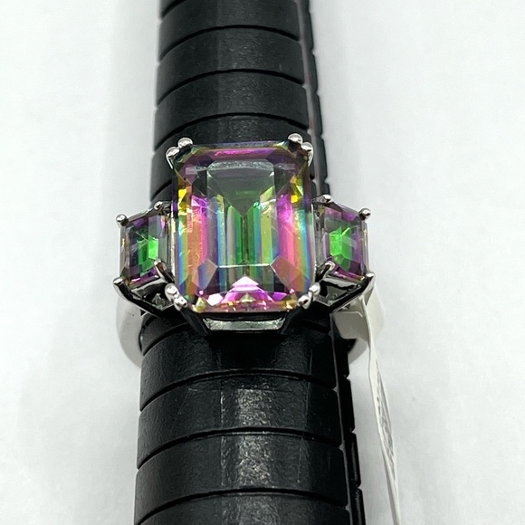 Rainbow Multiple Colored Quartz Ring Emerald Cut Designer DK 925 - Picture 11 of 13